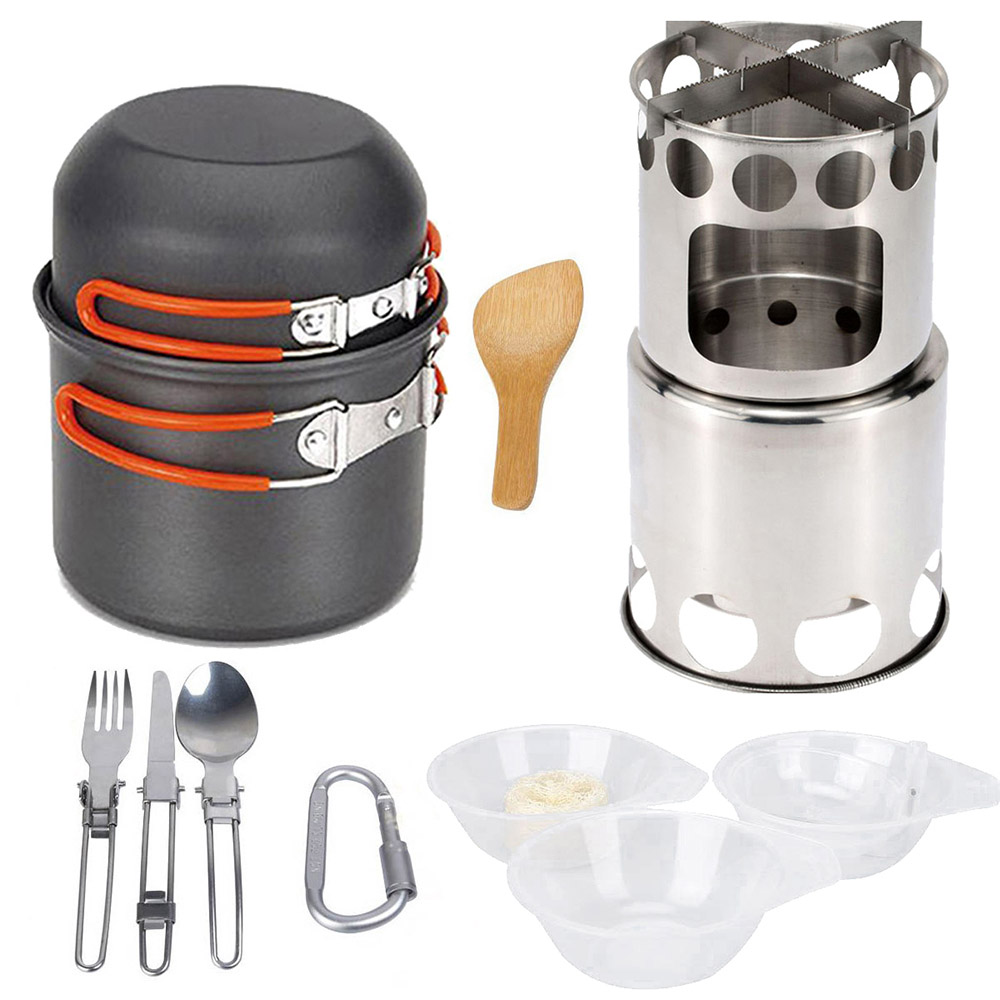 Outdoor Cooking Set With Portable Wood Stove