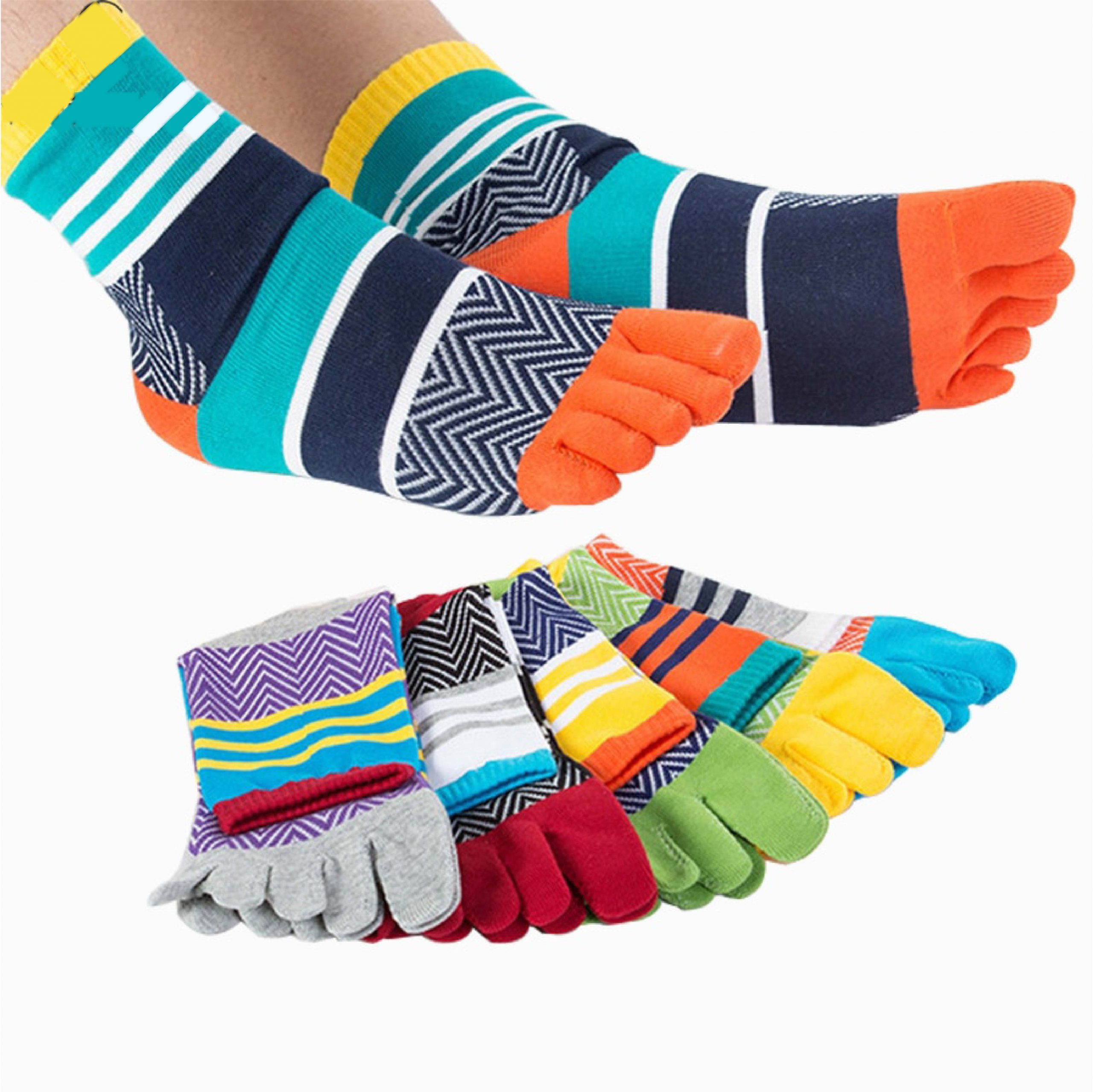 5 pairs/lot Mens Summer Cotton Colourful Toe Socks
